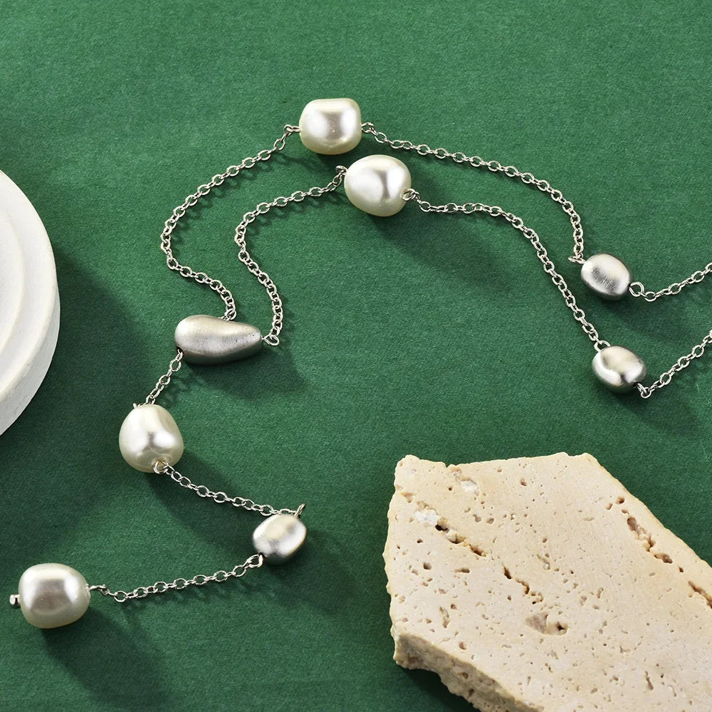 Long pearl chain necklace