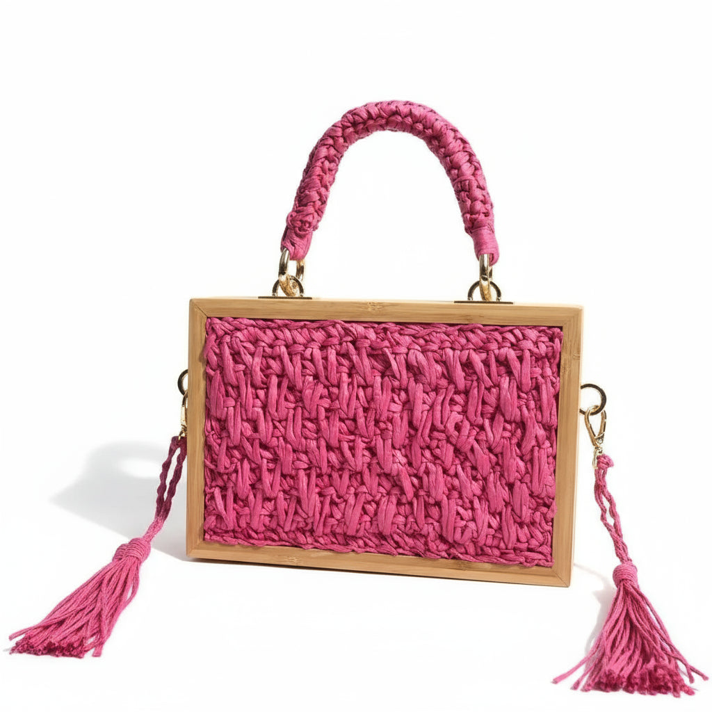 Woven straw box bag
