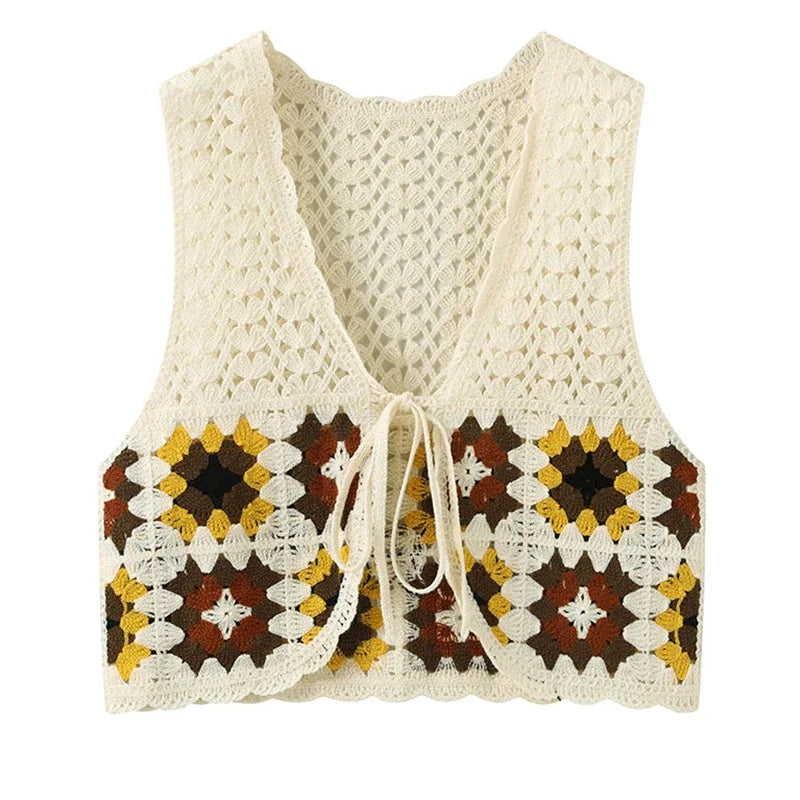 Bohemian plaid knit vest