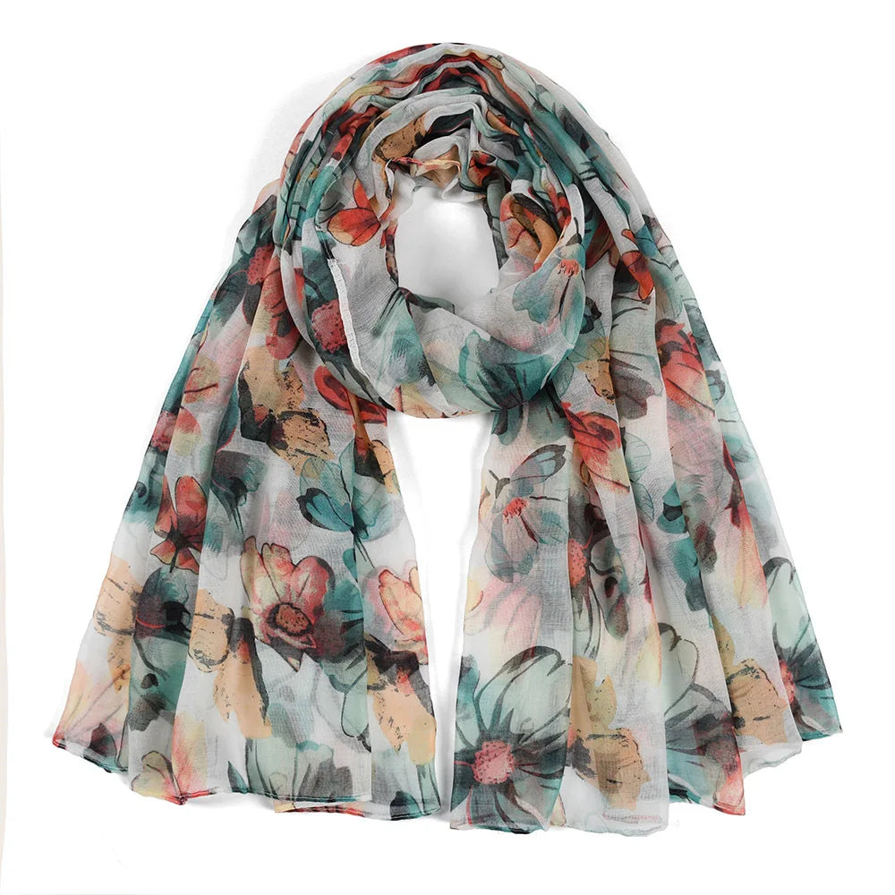 Lightweight voile floral scarf