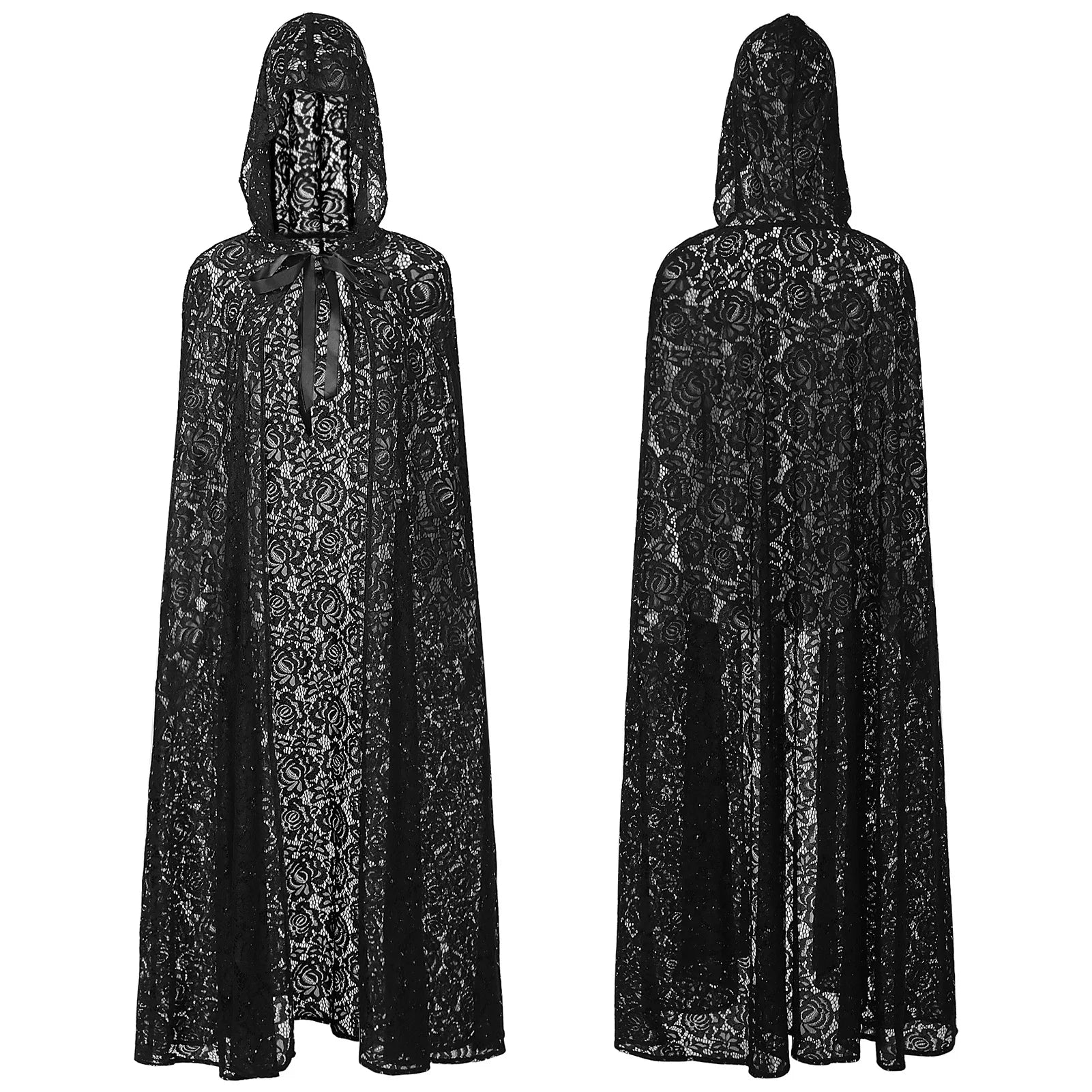 Long hooded lace cape