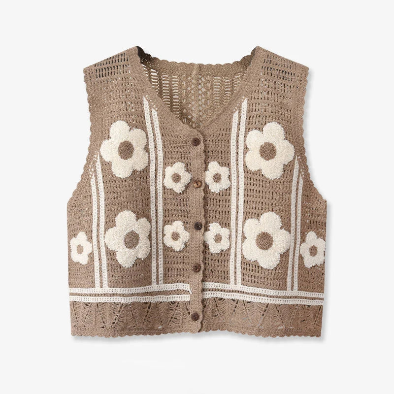Embroidered crochet vest