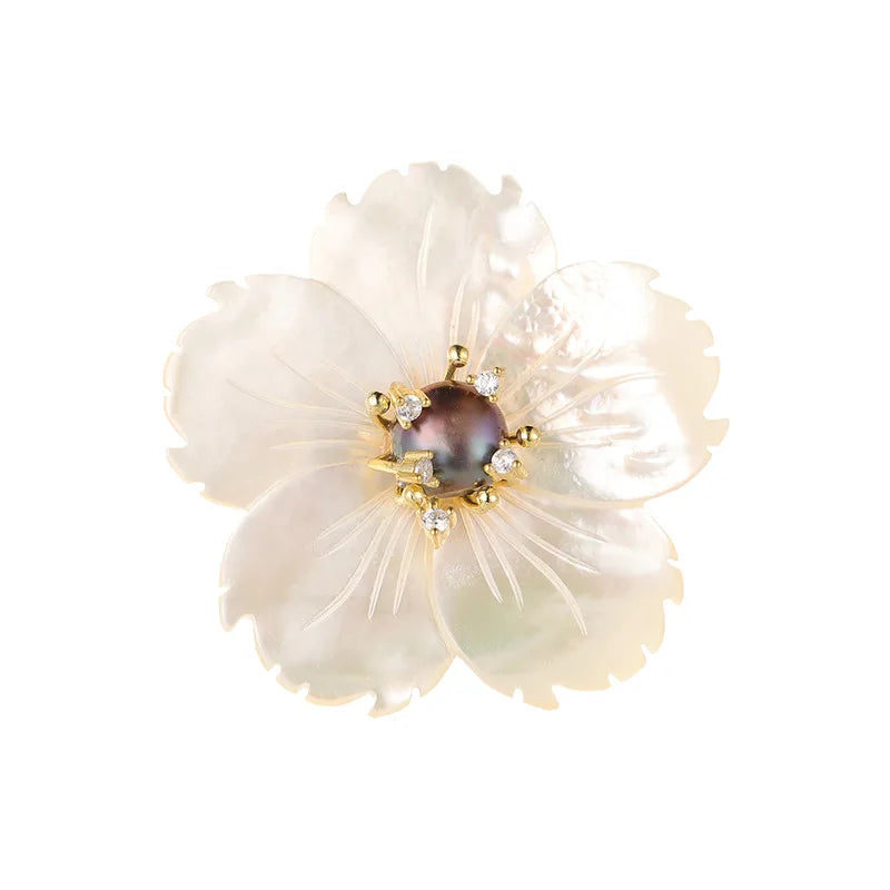 Freshwater pearl & shell brooch