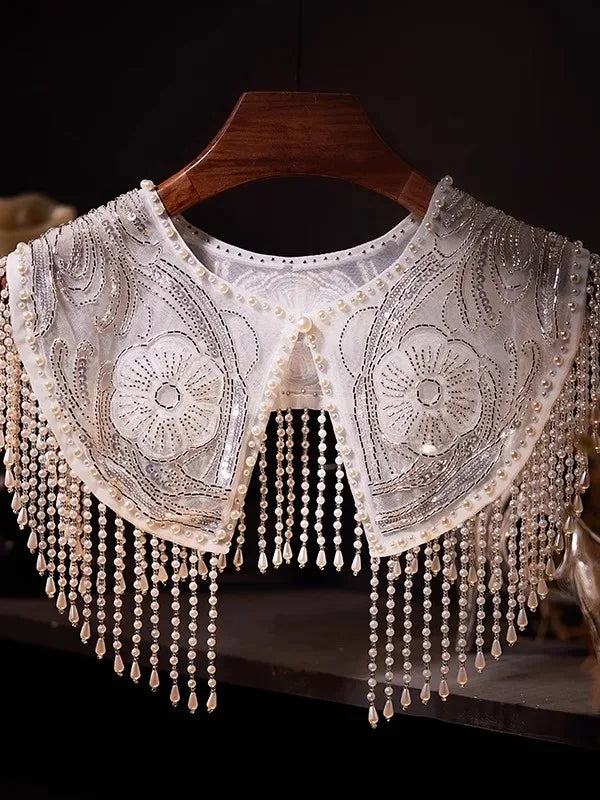 Pearl beaded tassel collar
