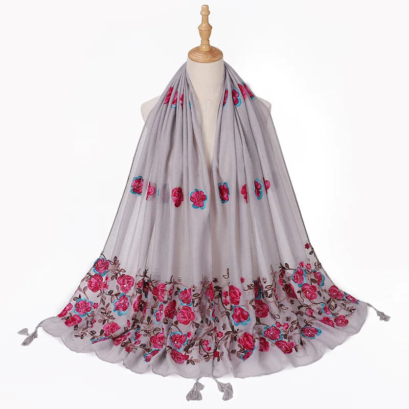 Embroidered hijab scarf