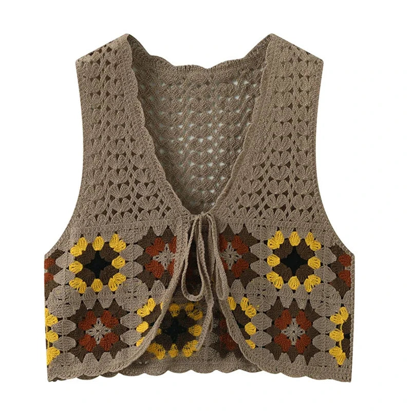 Bohemian plaid knit vest