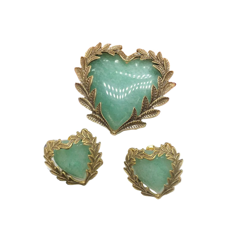 Heart-shaped brooch & earrings set