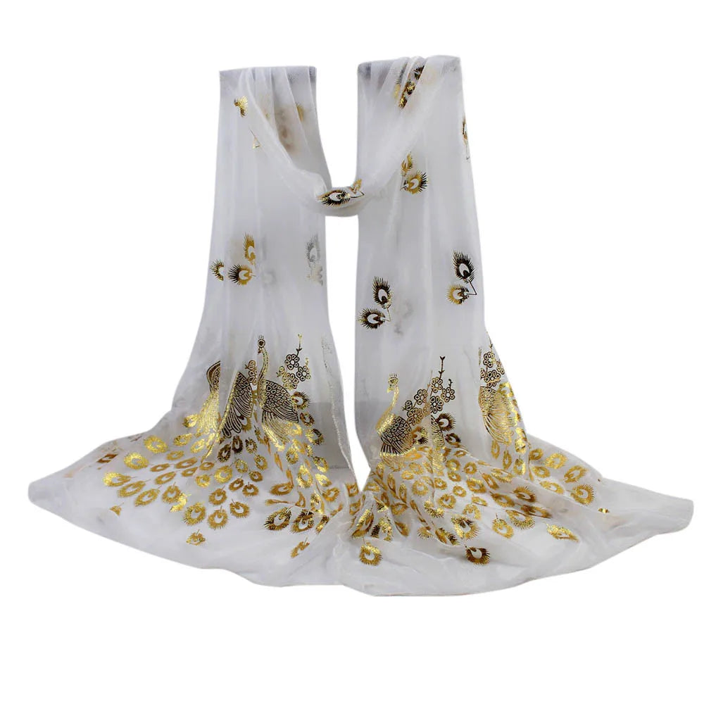 Peacock-flower printed scarf