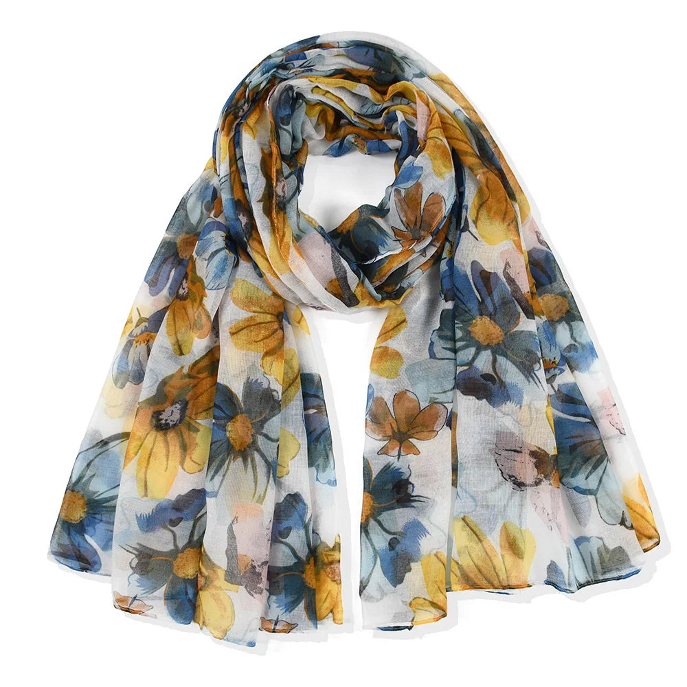 Lightweight voile floral scarf