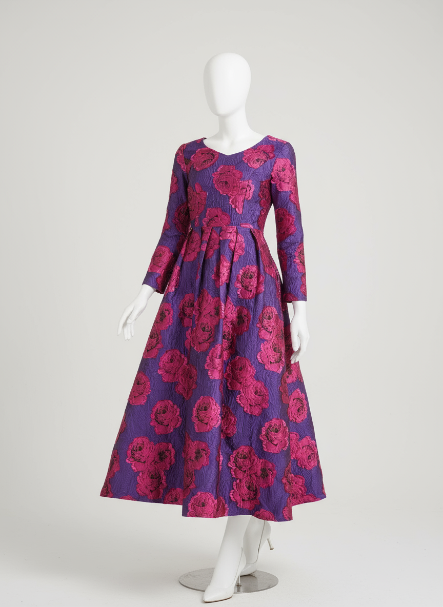 Exquisite floral Jacquard dress
