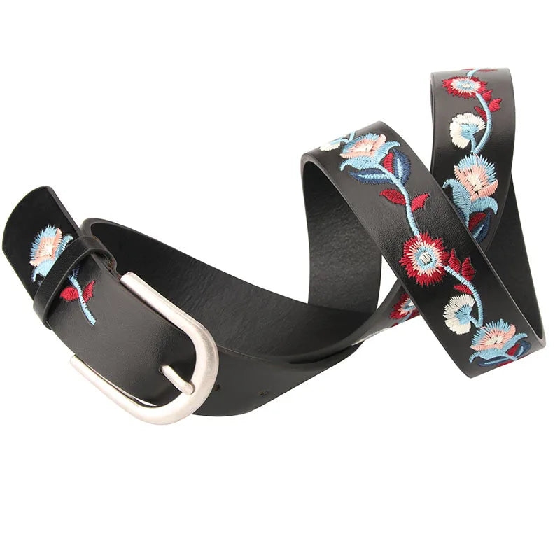 Embroidered PU leather belt