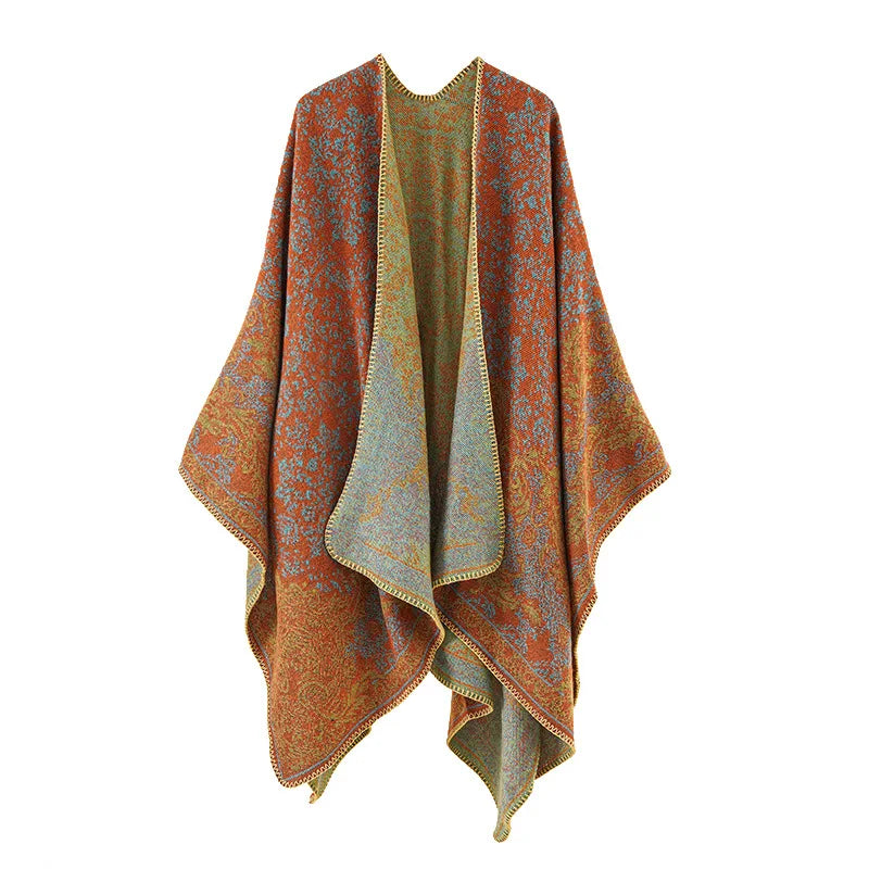 Printed poncho shawl