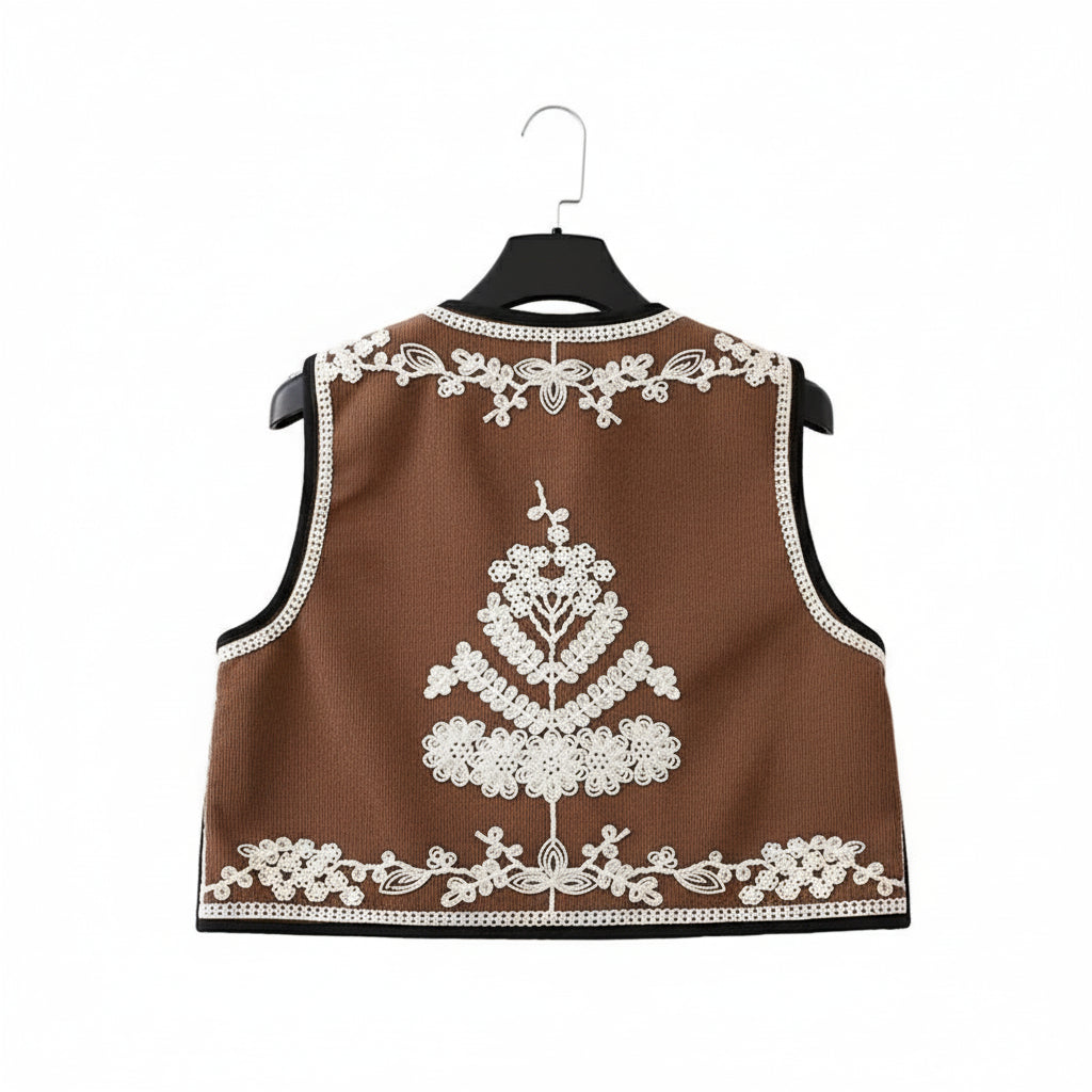 Vintage floral embroidered knit vest