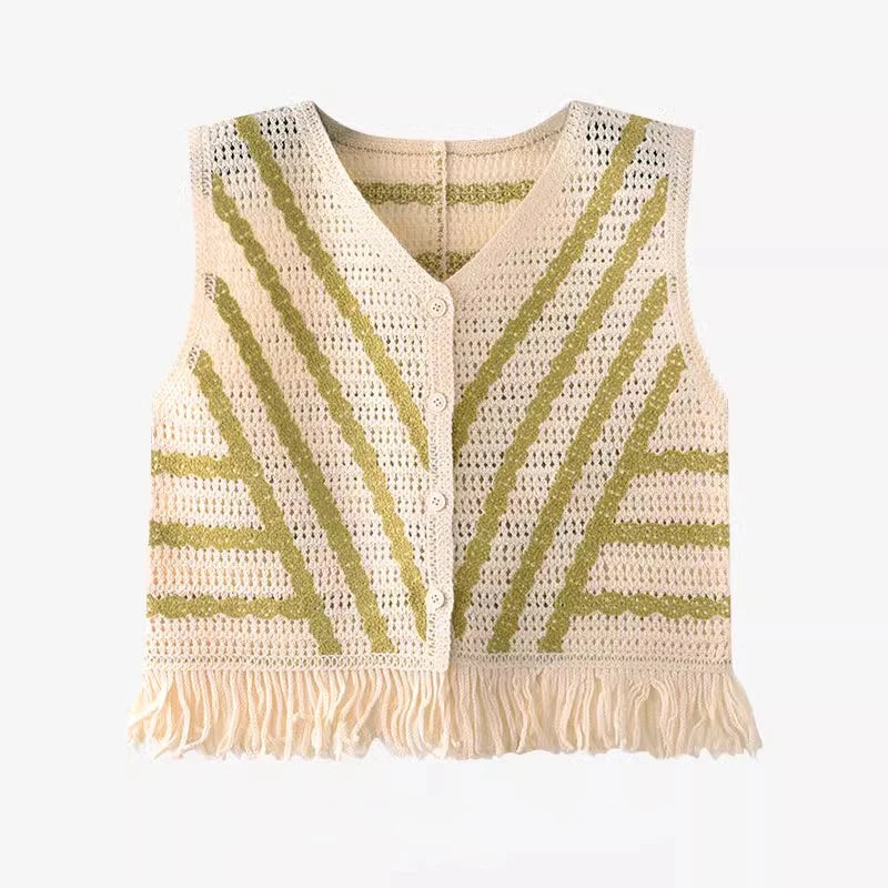 Bohemian striped tassel knit vest