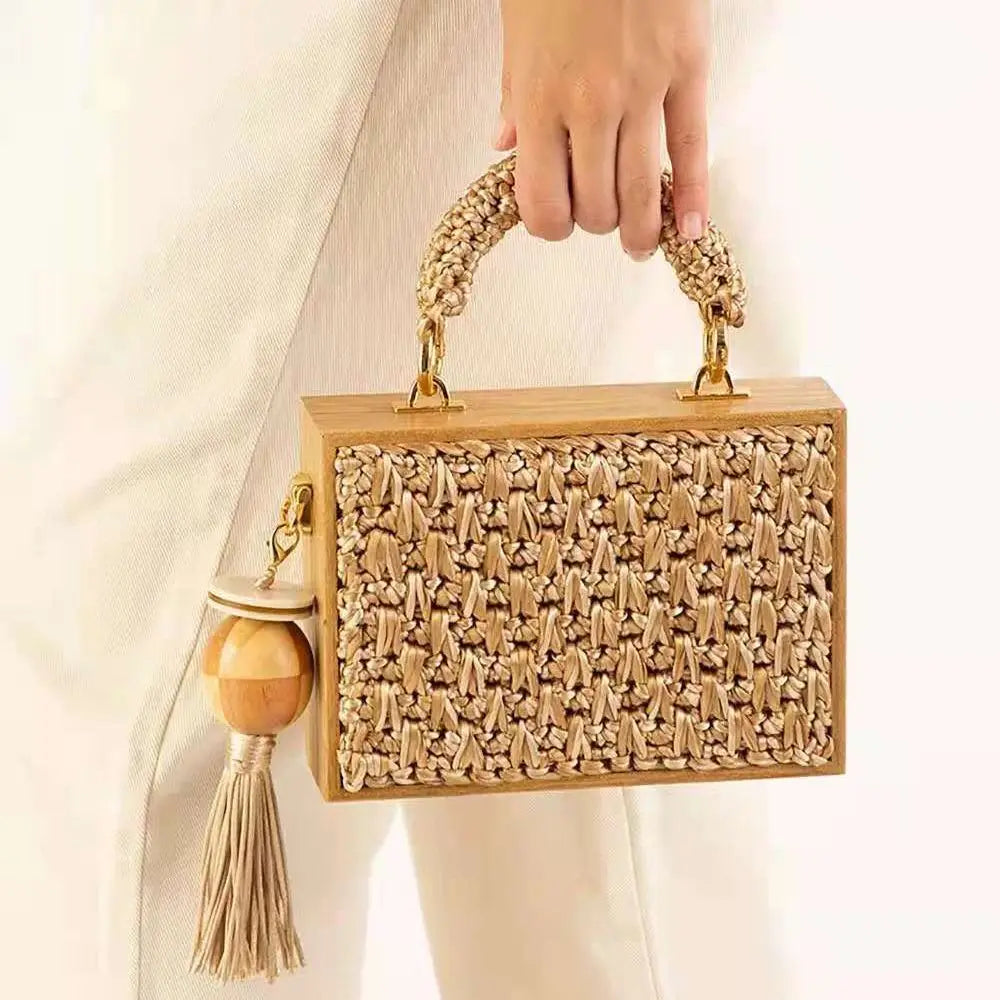 Woven straw box bag