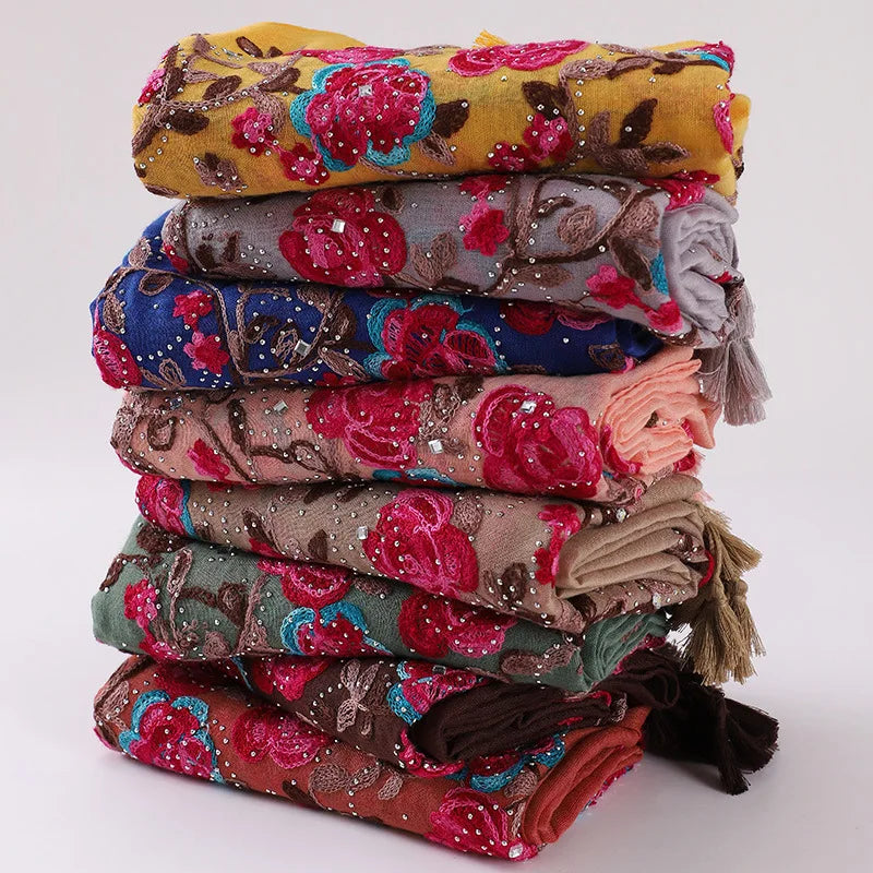 Embroidered hijab scarf