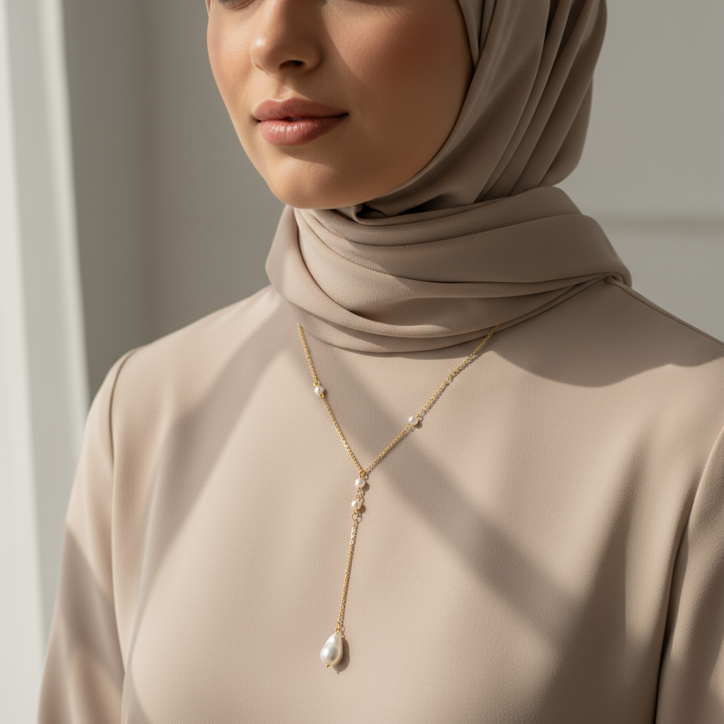 Geometric pearl pendant necklace