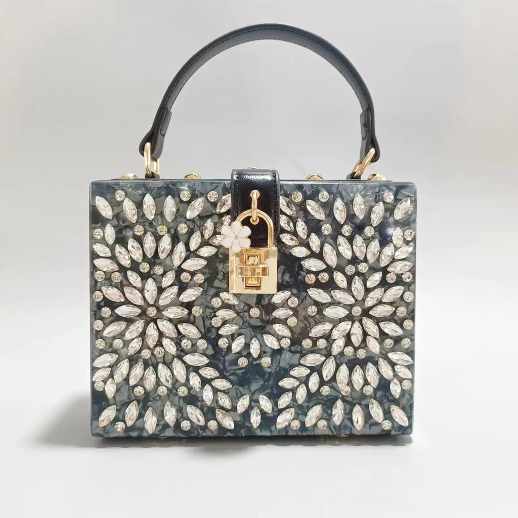Beaded metallic minaudière bag