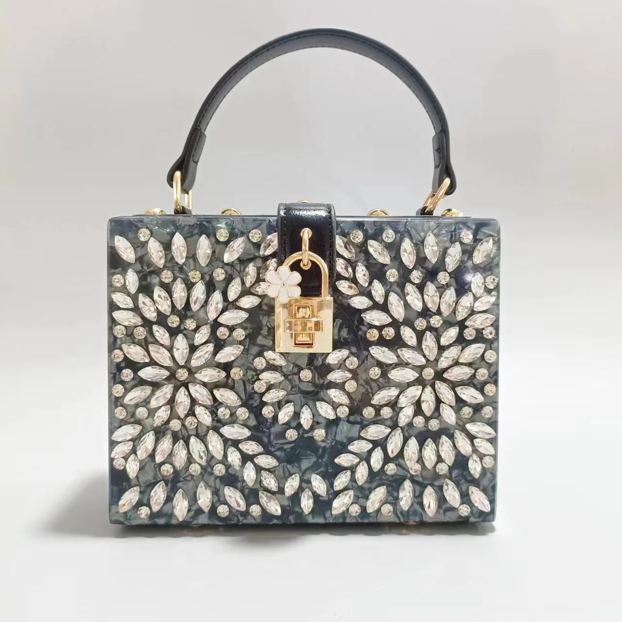 Beaded metallic minaudière bag