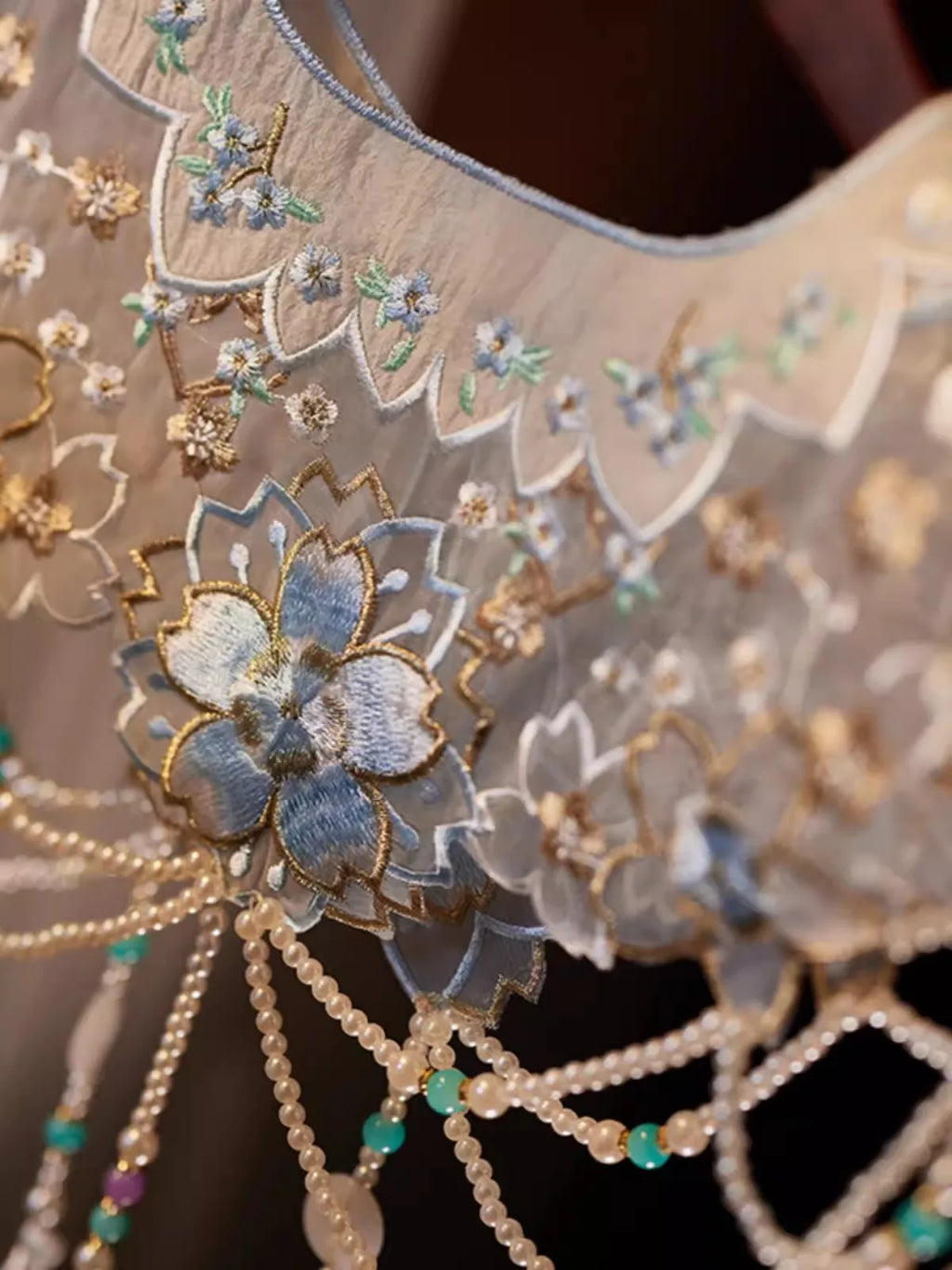 Pearl beaded tassel collar