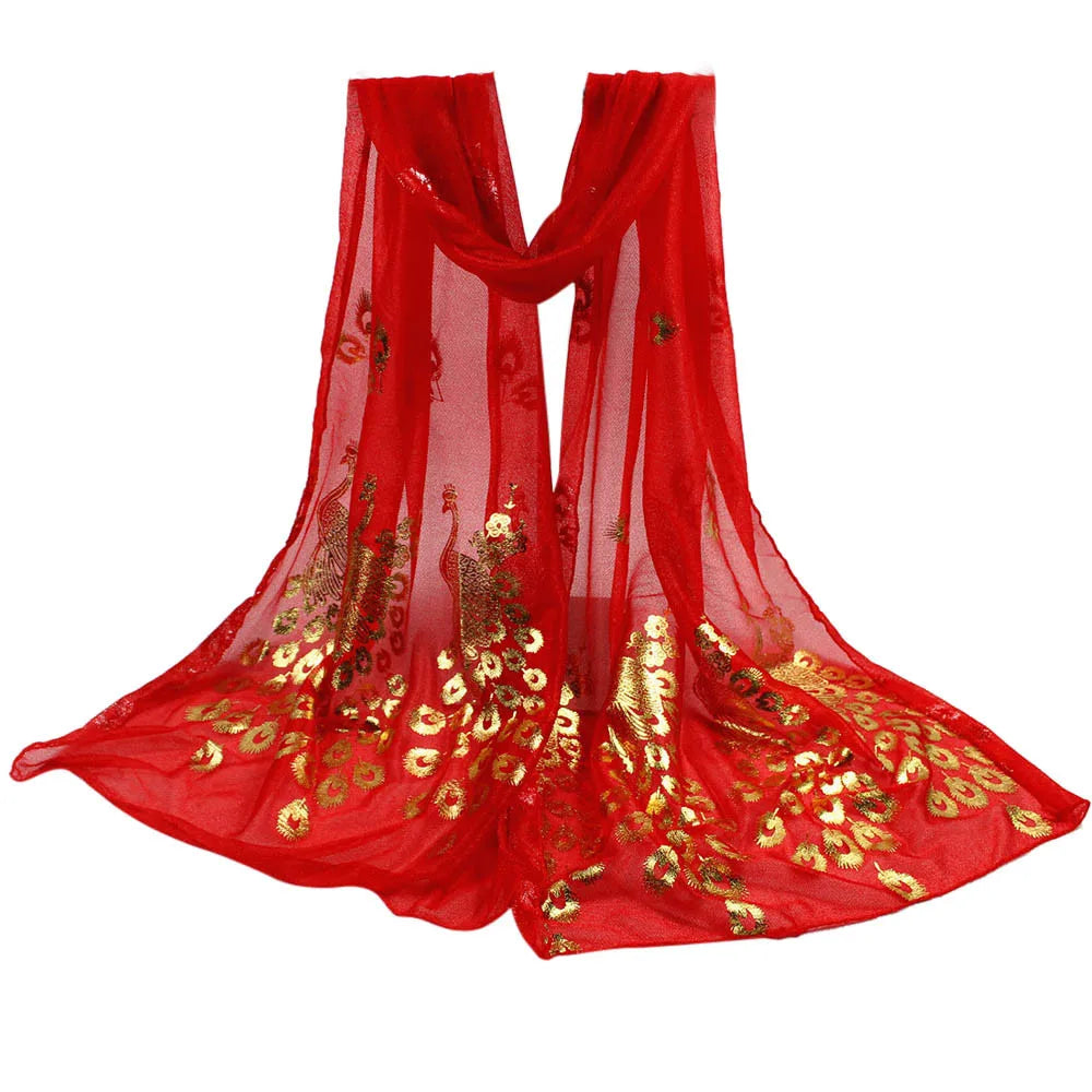 Peacock-flower printed scarf