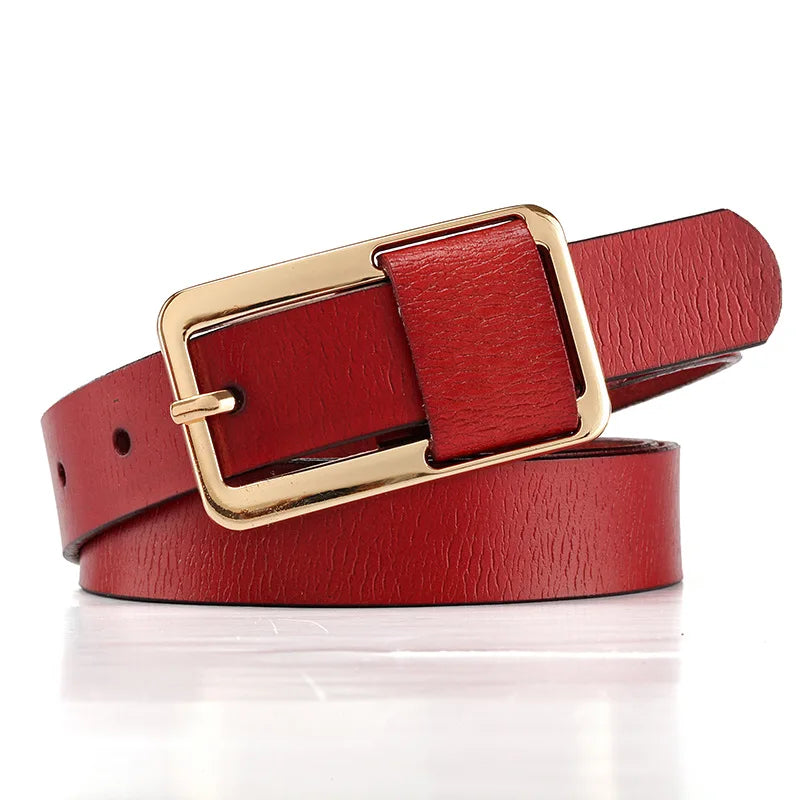 Elegant slim metal & leather belt