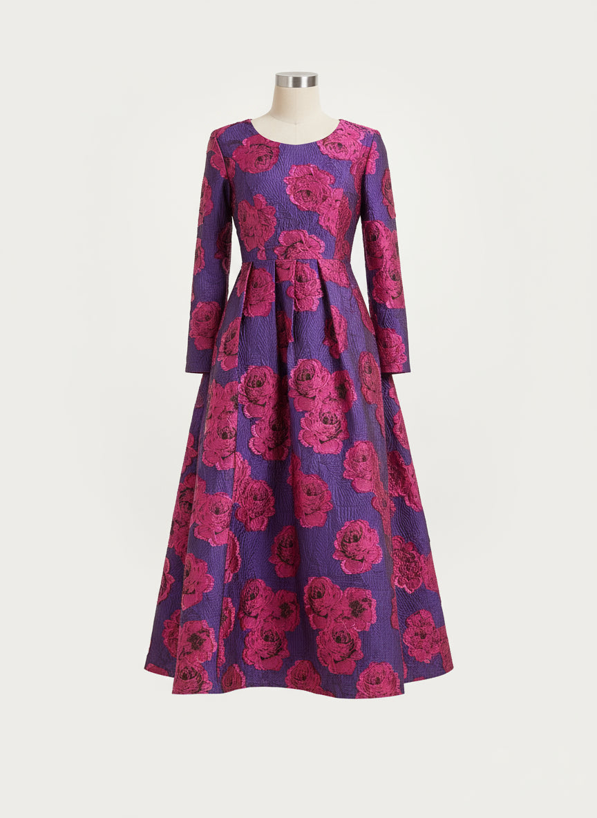Exquisite floral Jacquard dress