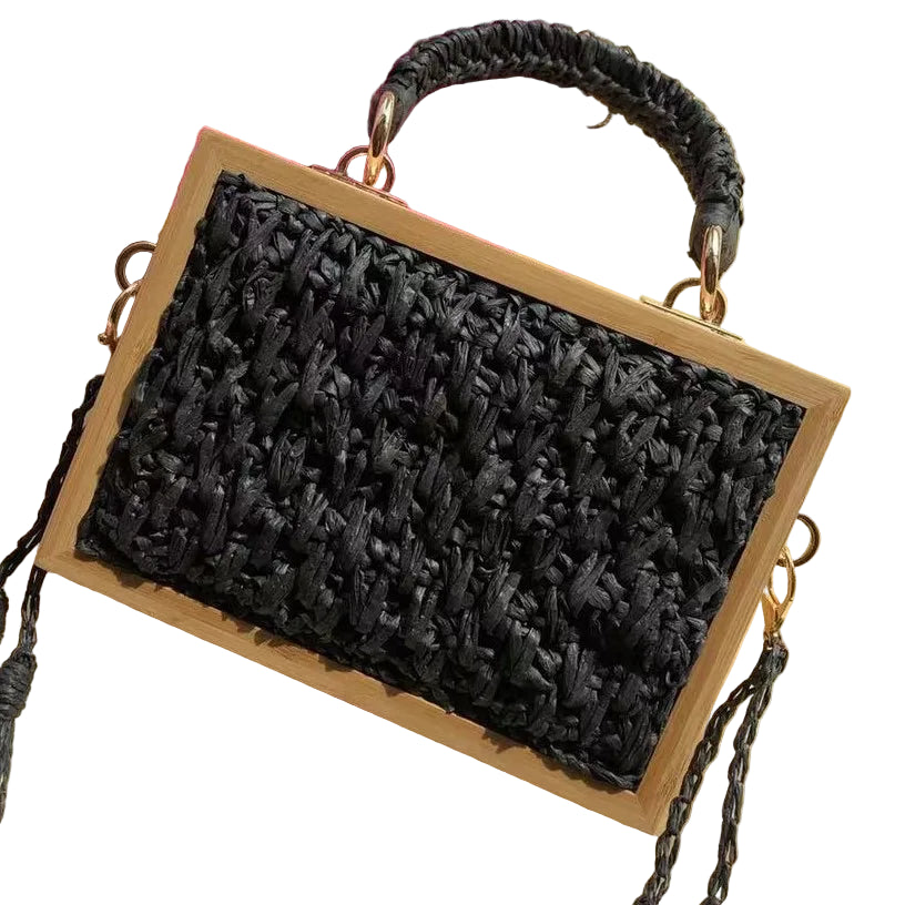 Woven straw box bag