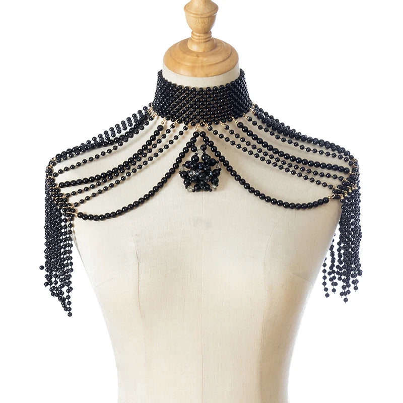 Multi-layer pearl shoulder chain collar