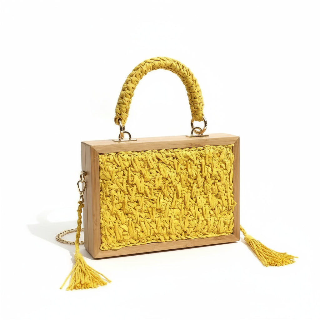 Woven straw box bag