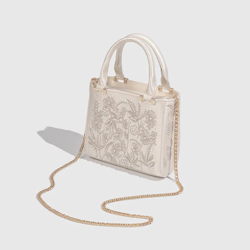 Embroidered soft microfiber shoulder bag