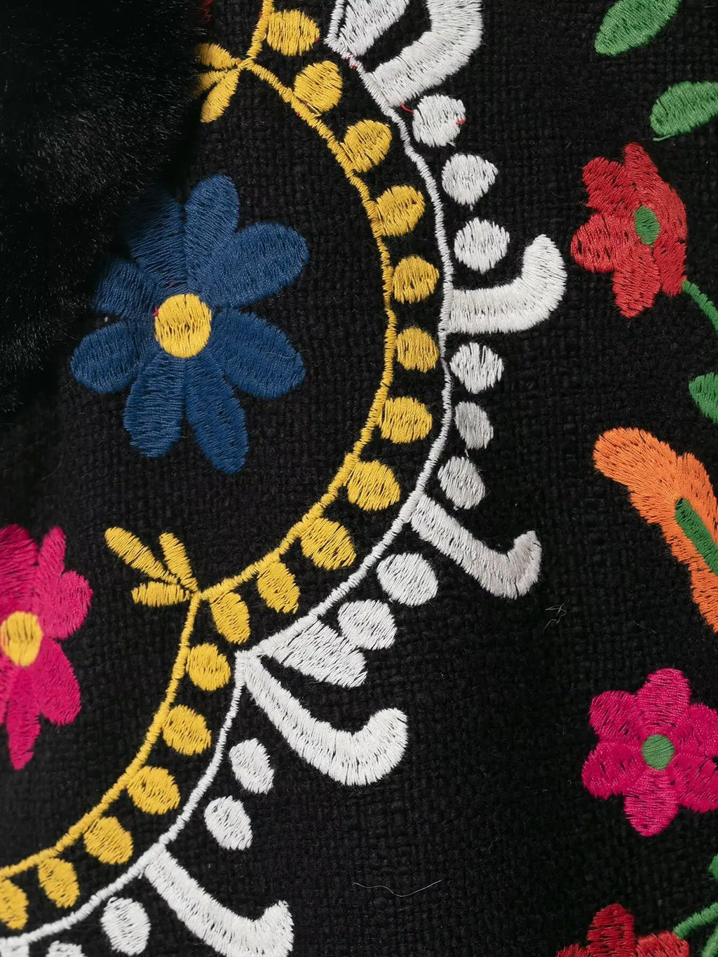 Floral embroidery faux fur vest