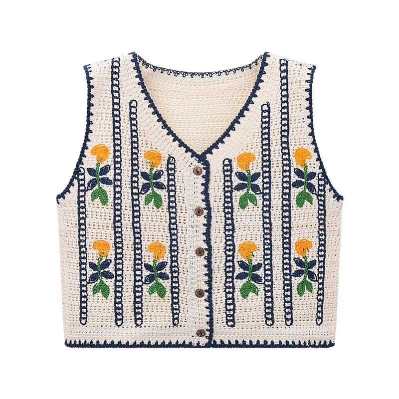 Bohemian floral knit vest