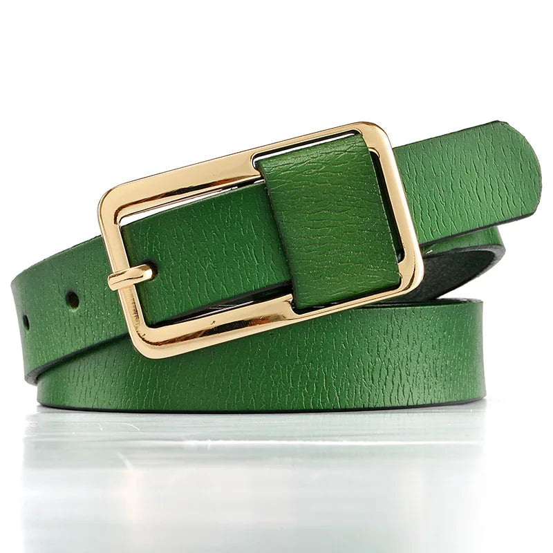 Elegant slim metal & leather belt