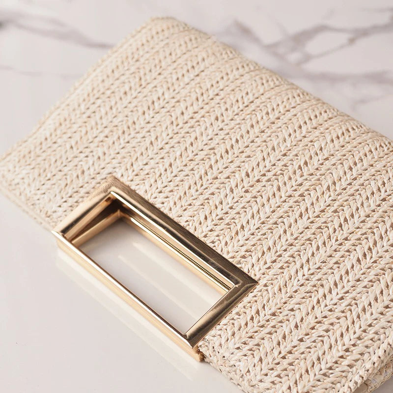 Straw minaudière crossbody bag