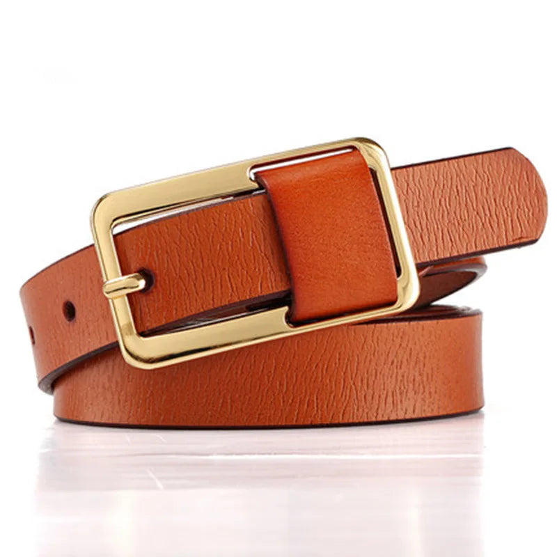 Elegant slim metal & leather belt
