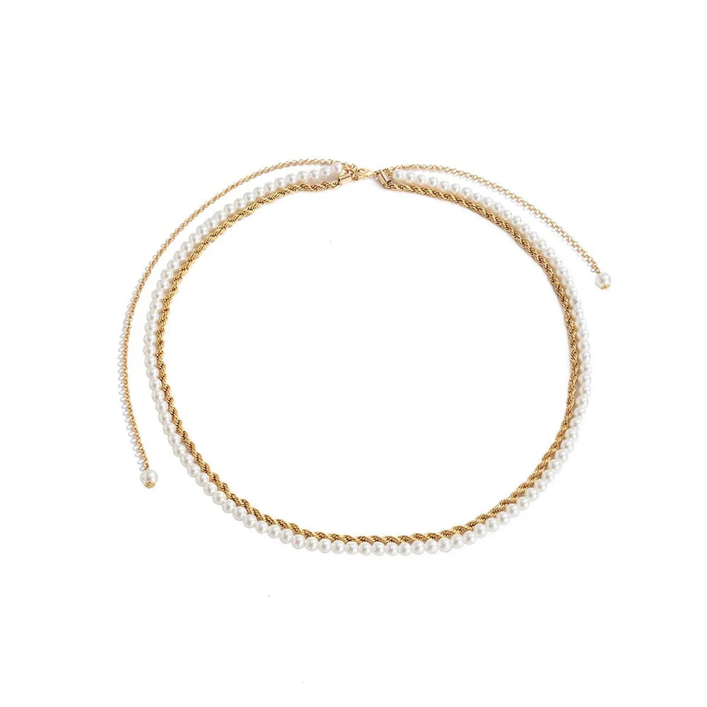 Minimalist double-layer pearl belt