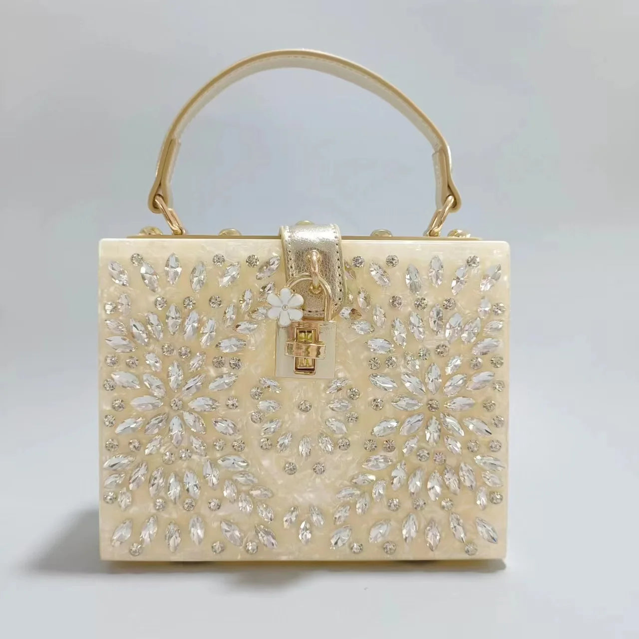Beaded metallic minaudière bag