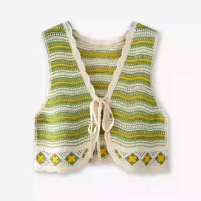 Bohemian plaid knit vest