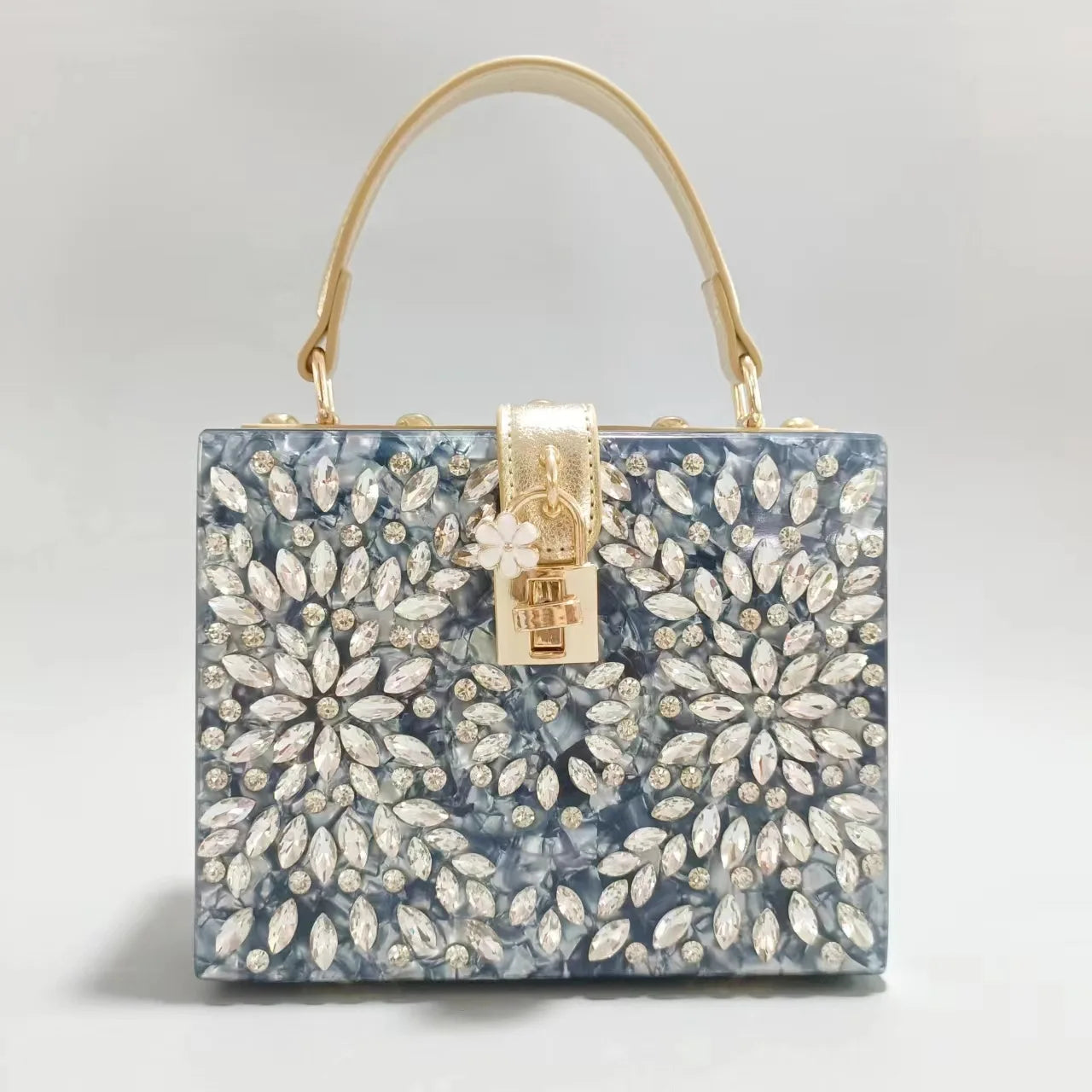 Beaded metallic minaudière bag