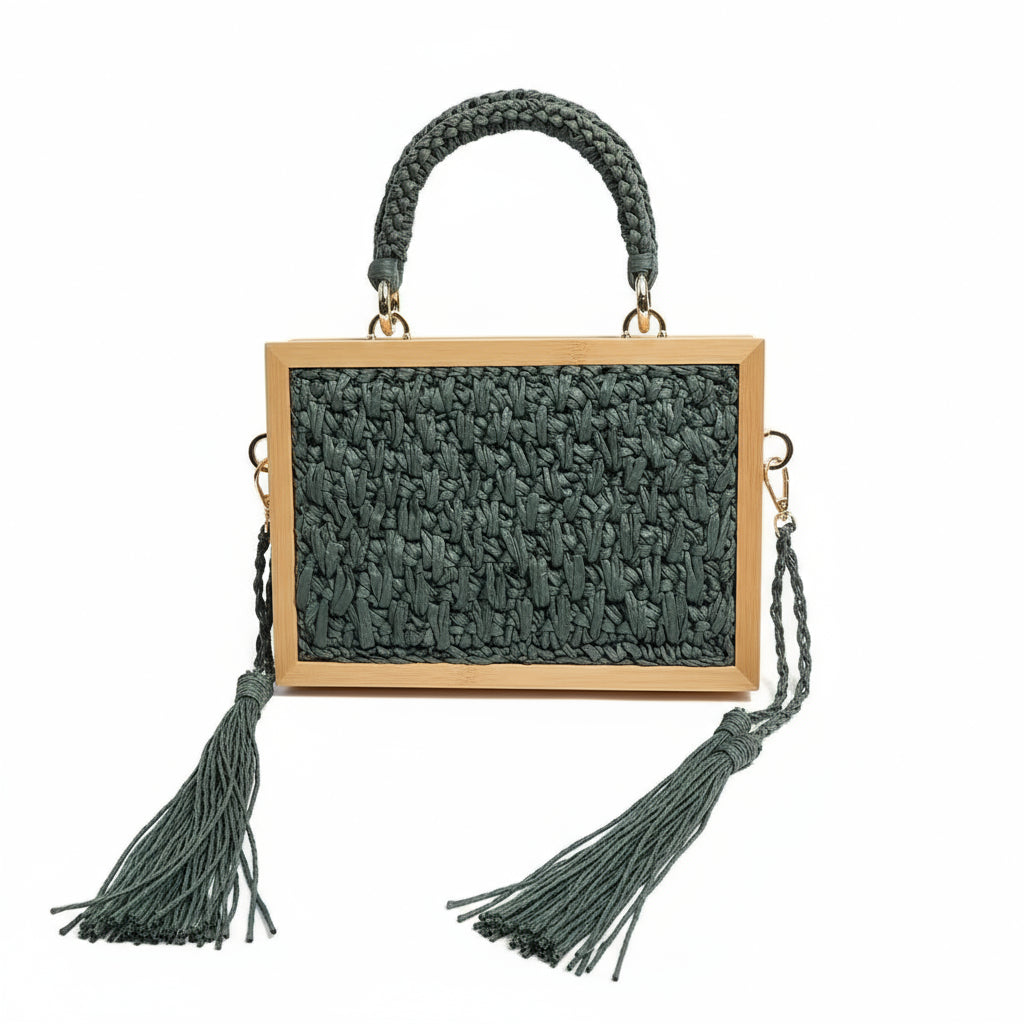 Woven straw box bag