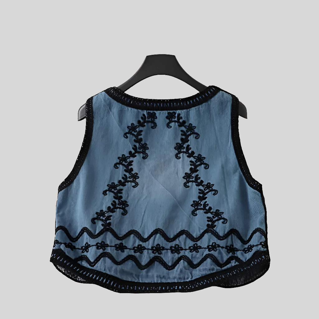 Embroidered cotton denim vest