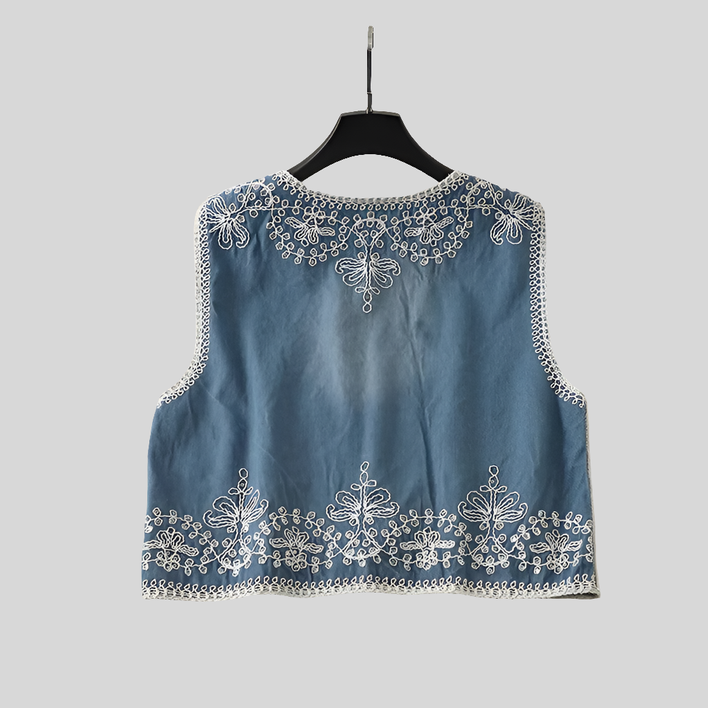 Embroidered denim vest