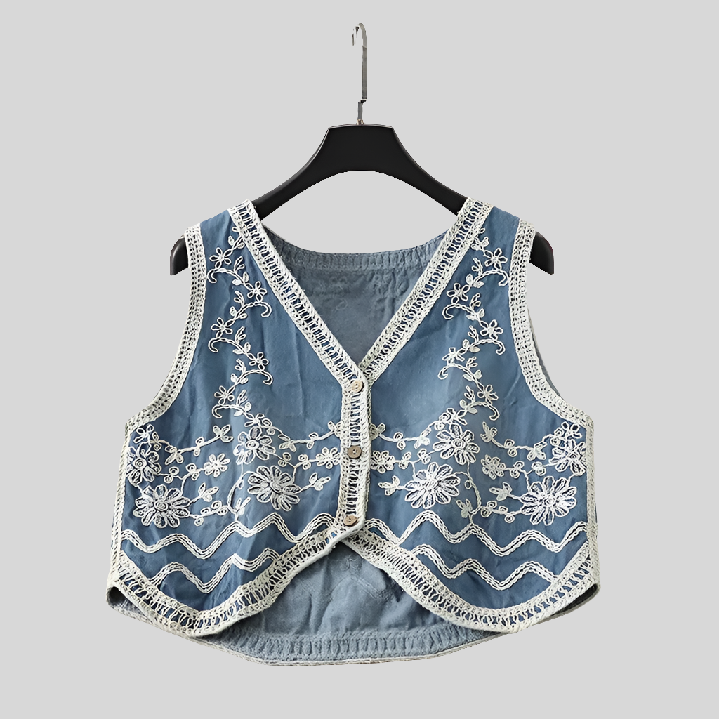 Embroidered cotton denim vest