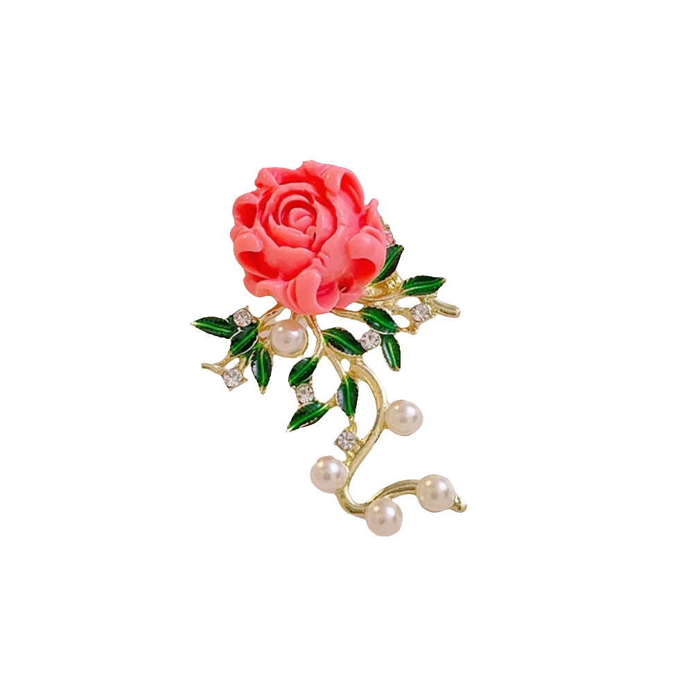 Rose-shaped zinc alloy brooch