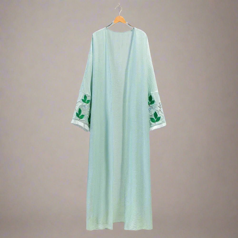 Embroidered open front abaya