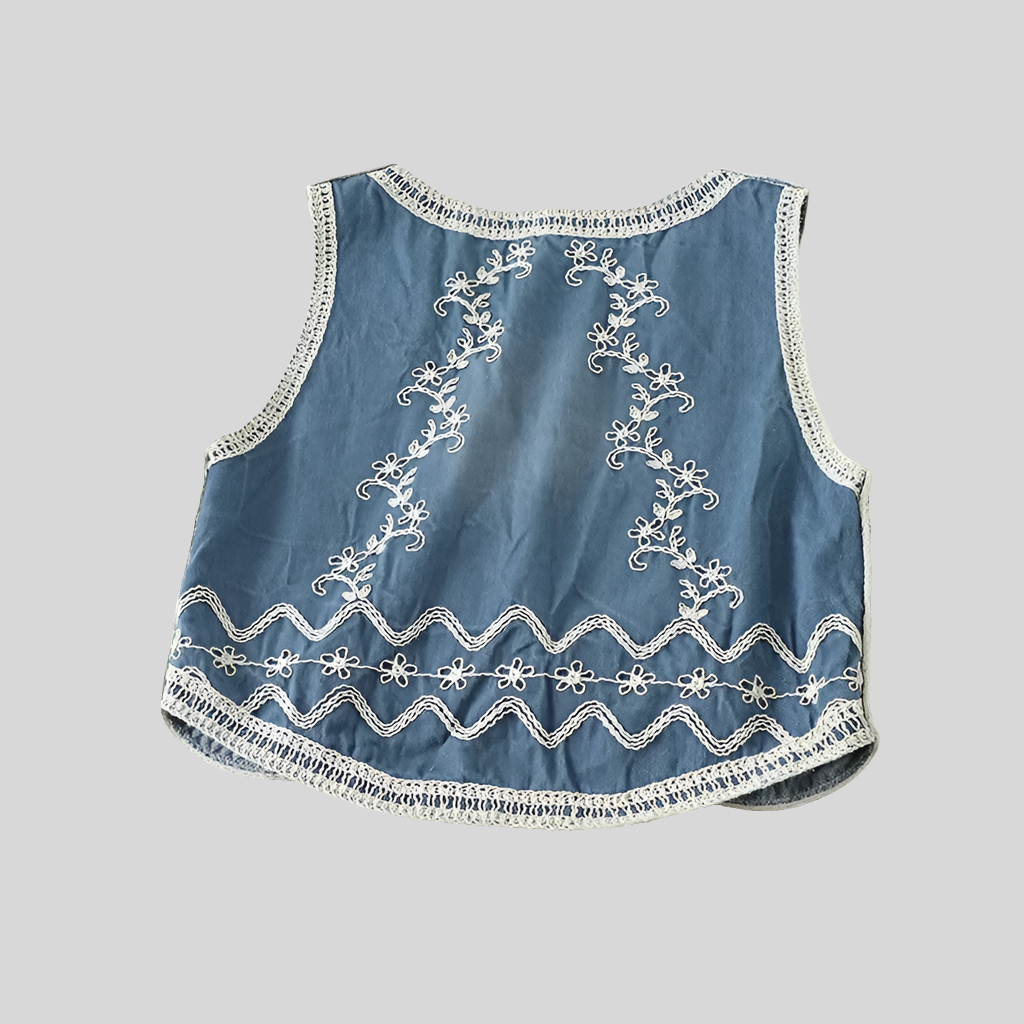 Embroidered cotton denim vest