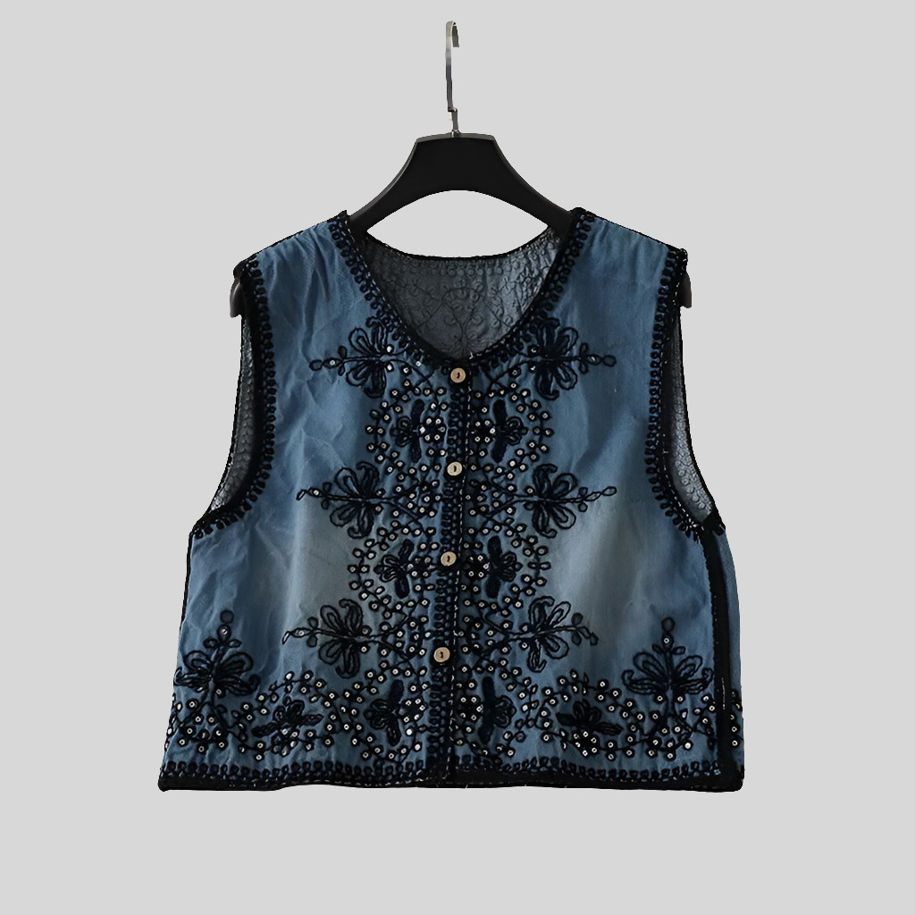 Embroidered denim vest