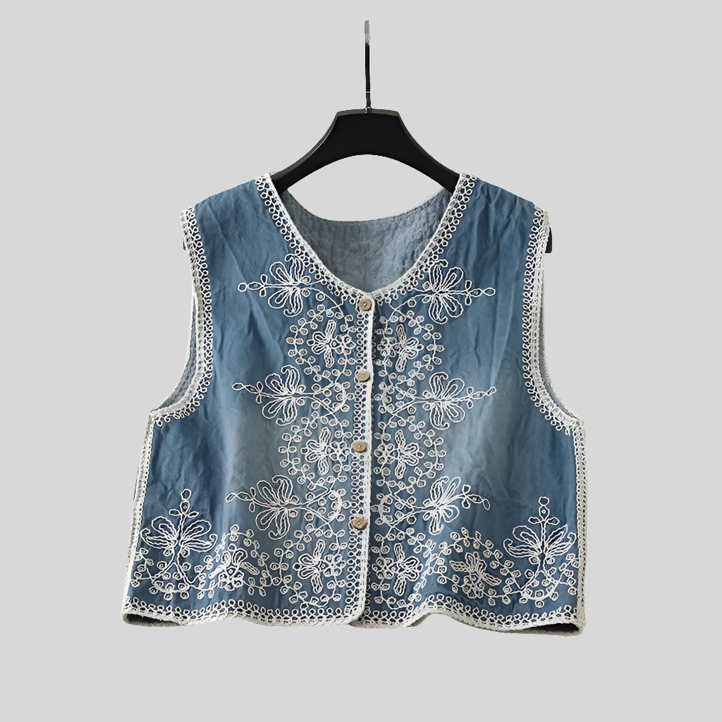 Embroidered denim vest