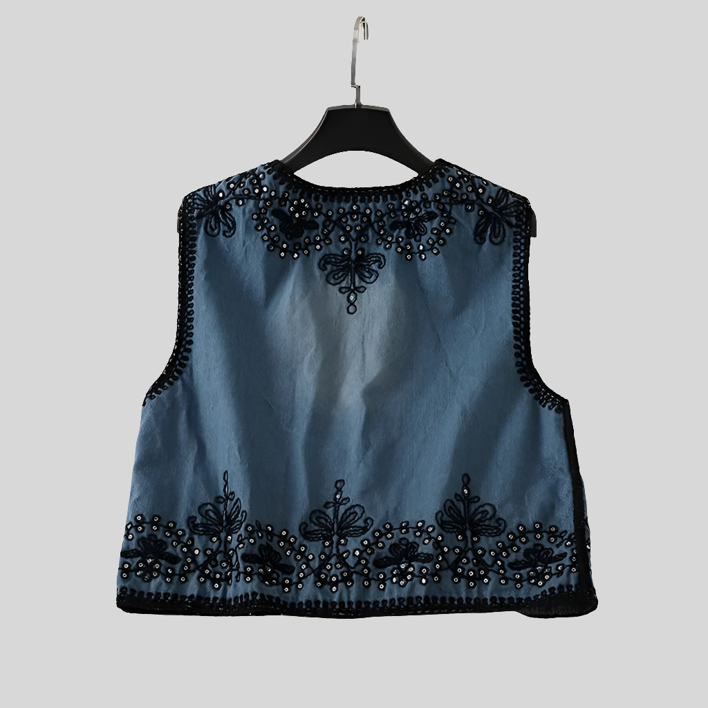 Embroidered denim vest